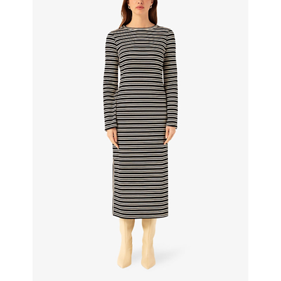 Ro&zo Striped Fluted-sleeve Stretch-woven Midi Dress In Black/white