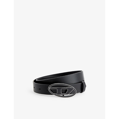 Shop Diesel Women's Black Logo-buckle Leather Belt