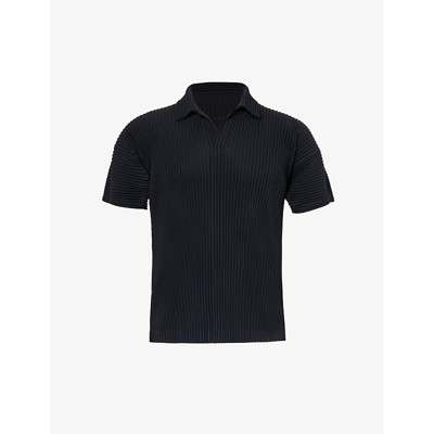 Shop Issey Miyake Pleated Regular-fit Knitted Polo Shirt In 15-black
