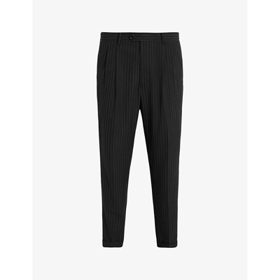 Shop Allsaints Men's Black Dicetallis Regular-fit Stripe Woven Trousers