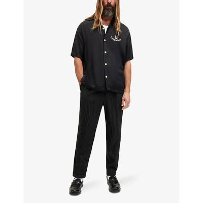 Shop Allsaints Men's Black Dicetallis Regular-fit Stripe Woven Trousers