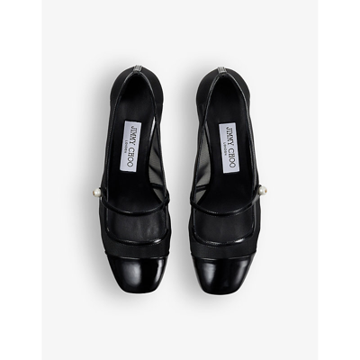 Jimmy Choo Elisa Mesh Mary Jane Ballerina Pumps In Black/black