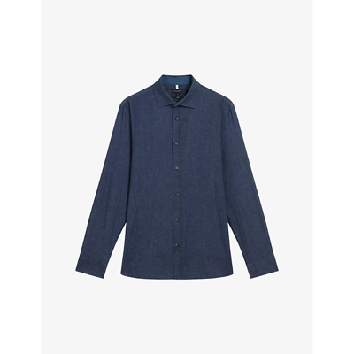 Shop Ted Baker Loders Slim-fit Long-sleeve Stretch-denim Shirt In Blue