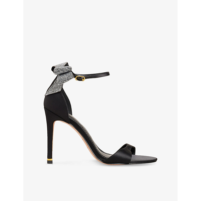 Shop Ted Baker Hemary Rhinestone-embellished Bow Faux-leather Heeled Sandals In Black