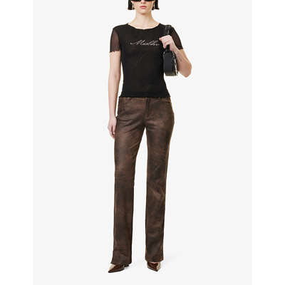 Shop Misbhv Women's Brown Straight-leg Mid-rise Faux-leather Trousers