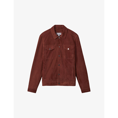 Shop Reiss Men's Rust Nico Regular-fit Twin-pocket Suede Overshirt