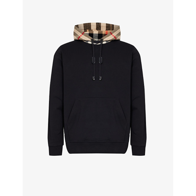 Shop Burberry Samuel Checked Cotton-jersey Hoody In Black