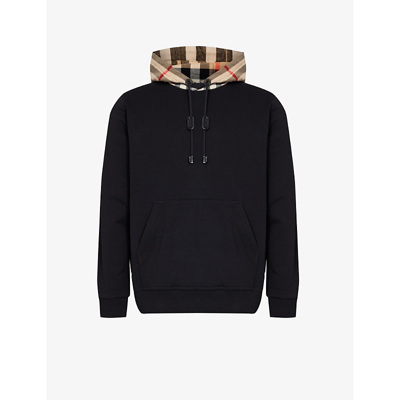 Shop Burberry Men's Black Samuel Checked Cotton-jersey Hoody