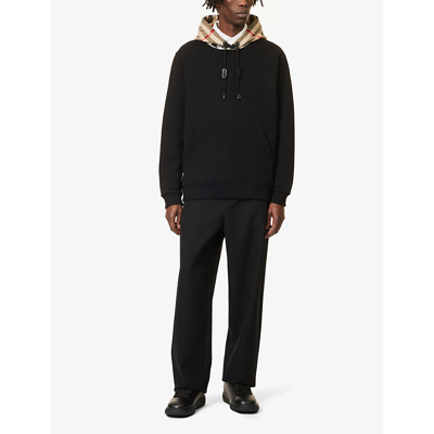 Shop Burberry Samuel Checked Cotton-jersey Hoody In Black