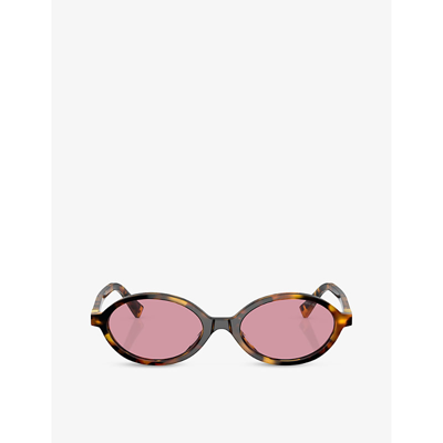 Shop Miu Miu Women's Brown Mu 04zs Oval-frame Acetate Sunglasses