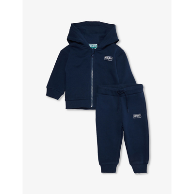 Shop Kenzo Logo-print Cotton-jersey Tracksuit 9 Months-3 Years In Navy