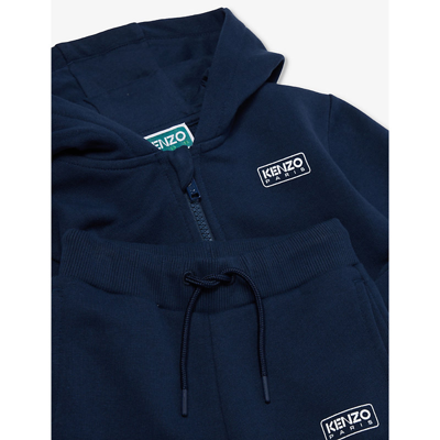 Shop Kenzo Vy Logo-print Cotton-jersey Tracksuit 9 Months-3 Years In Navy