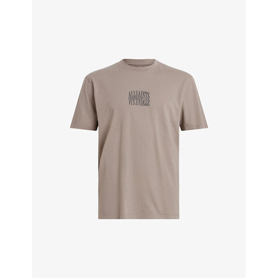 Shop Allsaints Men's Chestnut Taupe Varden Logo-print Organic-cotton T-shirt