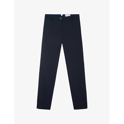 Shop The White Company Women's Vy Slim-leg High-rise Stretch Organic-cotton Trousers In Navy