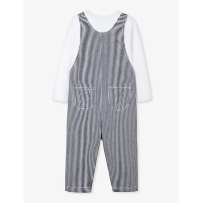 Shop The Little White Company Vy Stripe-print Patch-pocket Organic-cotton Dungarees 0-18 Months In Navy