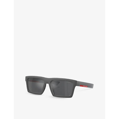 Prada Linea Rossa Womens Grey Ps 02zsu Rectangle-frame Nylon Sunglasses In Grey