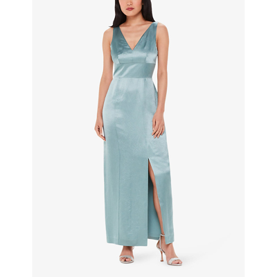 Whistles Womens Pale Green Charlotte V-neck Satin Maxi Dress In Pale Green