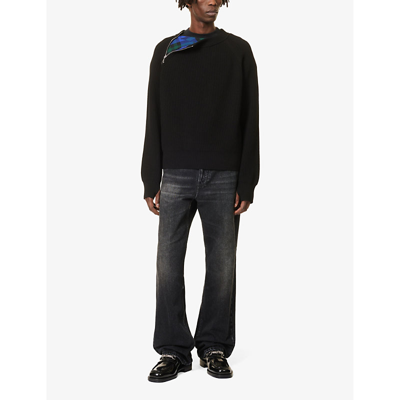 Shop Burberry Men's Black Zip-panel Regular-fit Wool Jumper