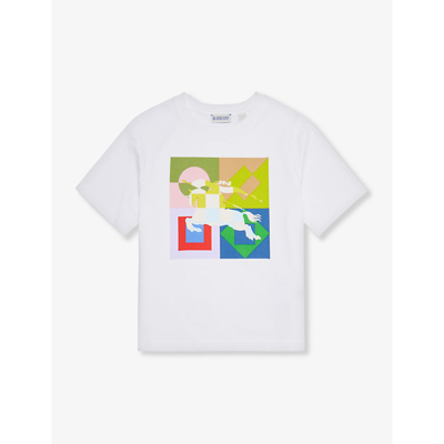 Shop Burberry Boys White Us Kids Cedar Geometric-print Cotton-jersey T-shirt 4-14 Years
