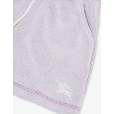 Shop Burberry Girls Muted Lilac Kids Nadine Logo-embroidered Cotton-blend Shorts 6-14 Years