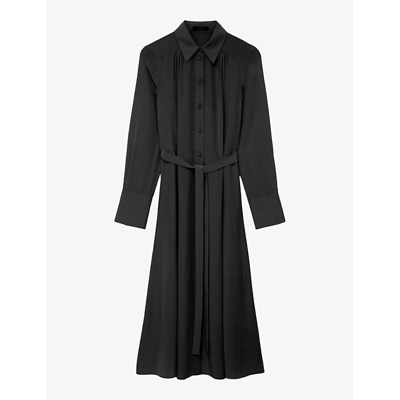 Shop Joseph Women's Black Diane Pleated Silk Midi Shirt Dress