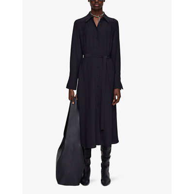 Shop Joseph Women's Black Diane Pleated Silk Midi Shirt Dress