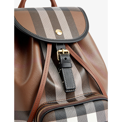 Shop Burberry Check-print Medium Coated Canvas Backpack In Dark Birch Brown