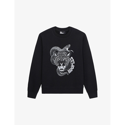 Shop The Kooples Snake-leopard Serigraphy Embellished Cotton-jersey Sweatshirt In Black