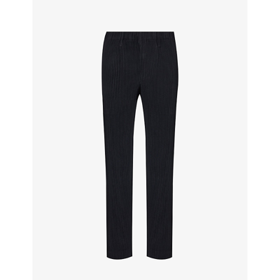 Shop Issey Miyake Homme Plisse  Men's 15-black Pleated Tapered-leg Regular-fit Knitted Trousers