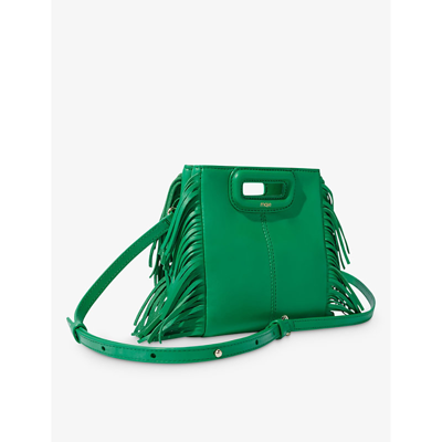 Shop Maje Womens Verts M Mini Logo-embossed Fringed-trim Leather Cross-body Bag