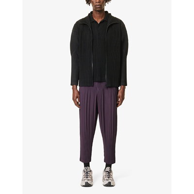 Shop Issey Miyake Homme Plisse  Men's 15-black Pleated Zip-up Knitted Cardigan