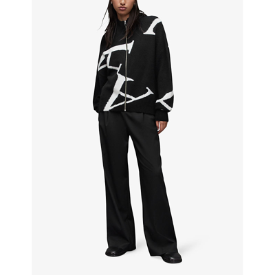 Allsaints A Star Turtleneck Sweater In Black/chalk Wh