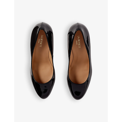 Shop Lk Bennett Women's Bla-black Stila Round-toe Patent-leather Heeled Courts