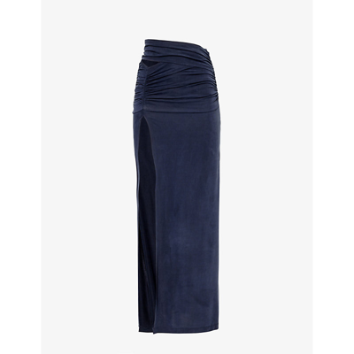 Shop Knwls Womens Petrol Petrol Slim-fit Mid-rise Stretch-woven Maxi Skirt