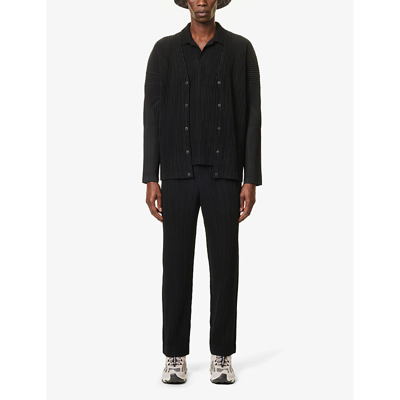 Shop Issey Miyake Homme Plisse  Men's 15-black Pleated Button-up Knitted Cardigan