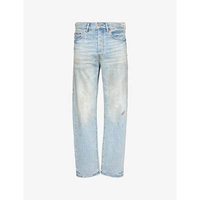 Shop Purple Brand Mechanic Dirty Distressed Straight-leg Jeans In Lt Indigo