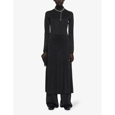 Shop Joseph Women's Black Metallic-weave High-neck Merino-wool Midi Dress