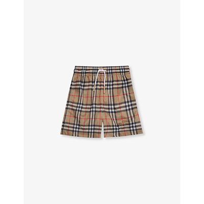 Shop Burberry Malcol Checked Elasticated-waist Mesh Shorts 4-14 Years In Archive Beige Ip Chk