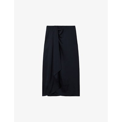 Shop Reiss Womens Navy Bella High-rise Woven Midi Skirt