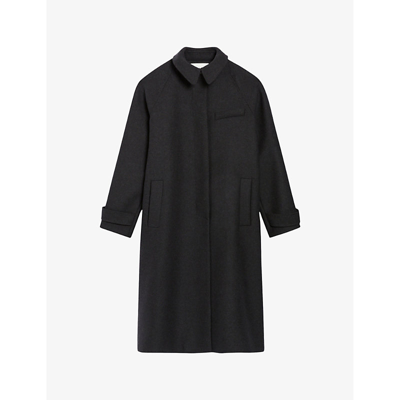 Shop Claudie Pierlot Women's Noir / Gris Raglan-sleeve Buttoned-tab Wool-blend Coat