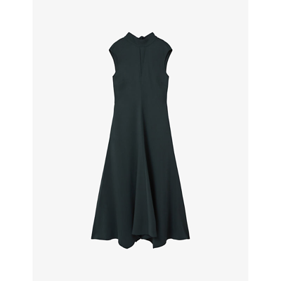 Shop Reiss Womens Dark Green Libby Asymmetric-hem Stretch-jersey Midi Dress