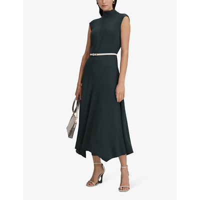 Shop Reiss Womens Dark Green Libby Asymmetric-hem Stretch-jersey Midi Dress