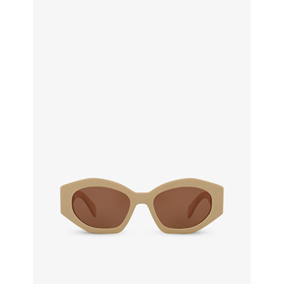 Shop Celine Women's Light Brown Cl40238u Oval-frame Acetate Sunglasses
