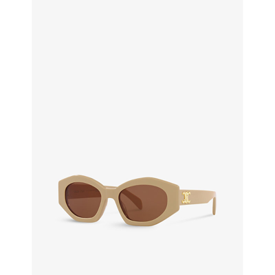 Shop Celine Women's Light Brown Cl40238u Oval-frame Acetate Sunglasses