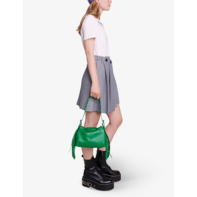 Shop Maje Women's Verts Miss M Mini Logo-embossed Leather Shoulder Bag