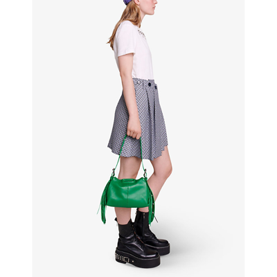 Maje Womens Miss M Mini Logo-embossed Leather Shoulder Bag Verts In Verts