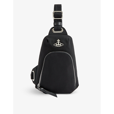 Shop Vivienne Westwood Womens Black Sling Logo-plaque Recycled-nylon Cross-body Bag