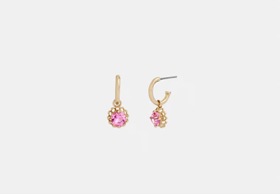 Shop Coach Outlet Stone Huggie Earrings In Pink