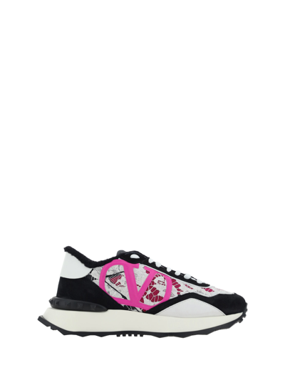 Shop Valentino Garavani Lacerunner Sneakers In Nero/rose Quartz/ivory