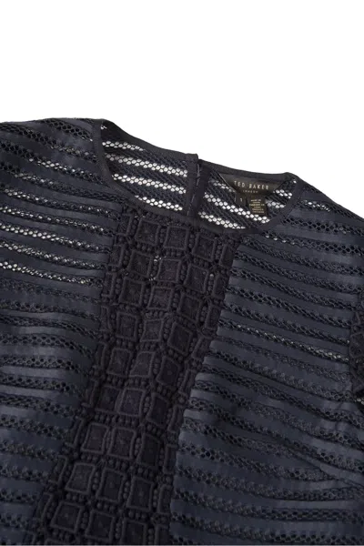 Ted Baker Lace Panelled Black Top In Navy